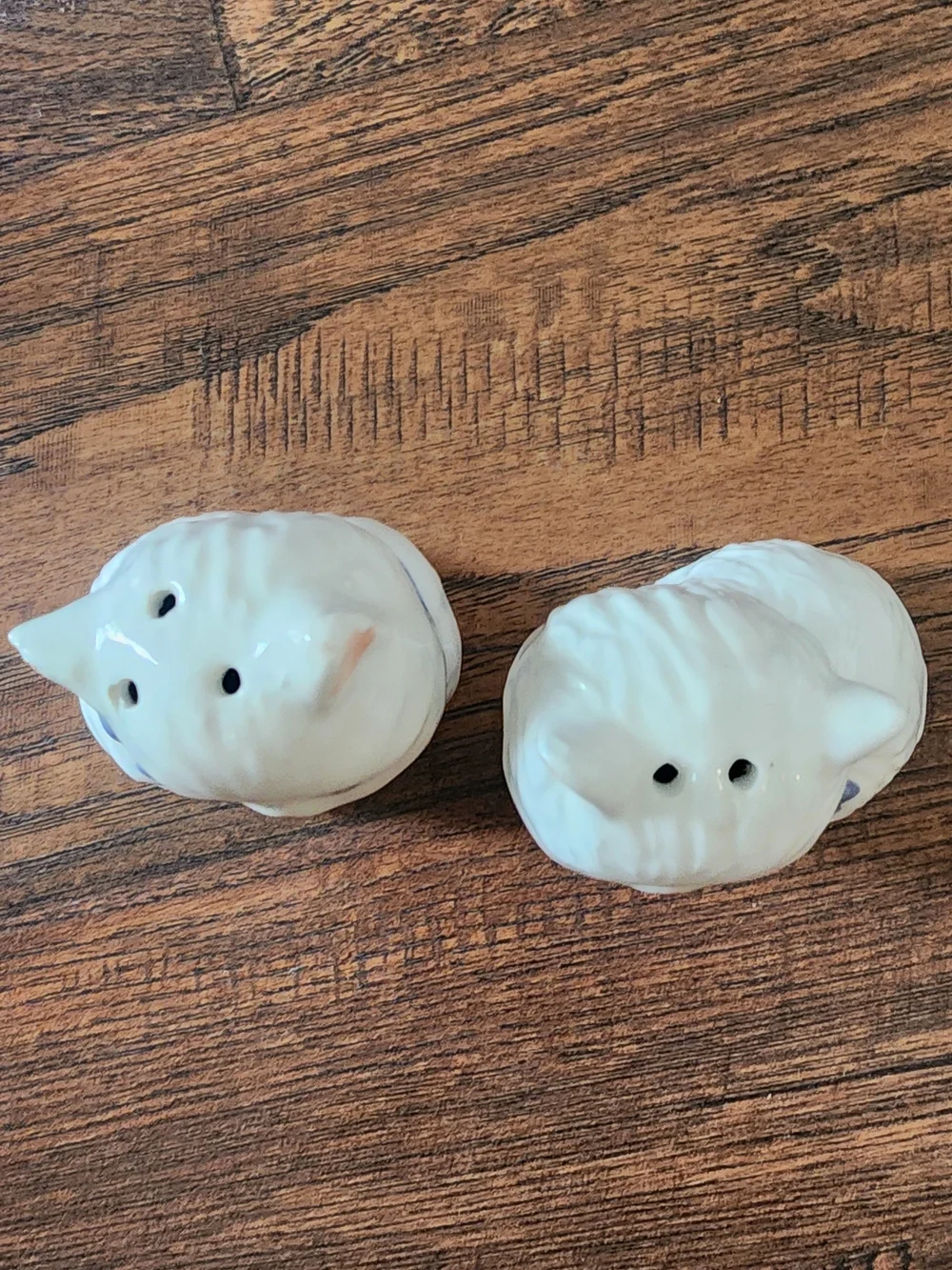 Vtg White Cat Salt and Pepper Shaker Set with Blue Bows
